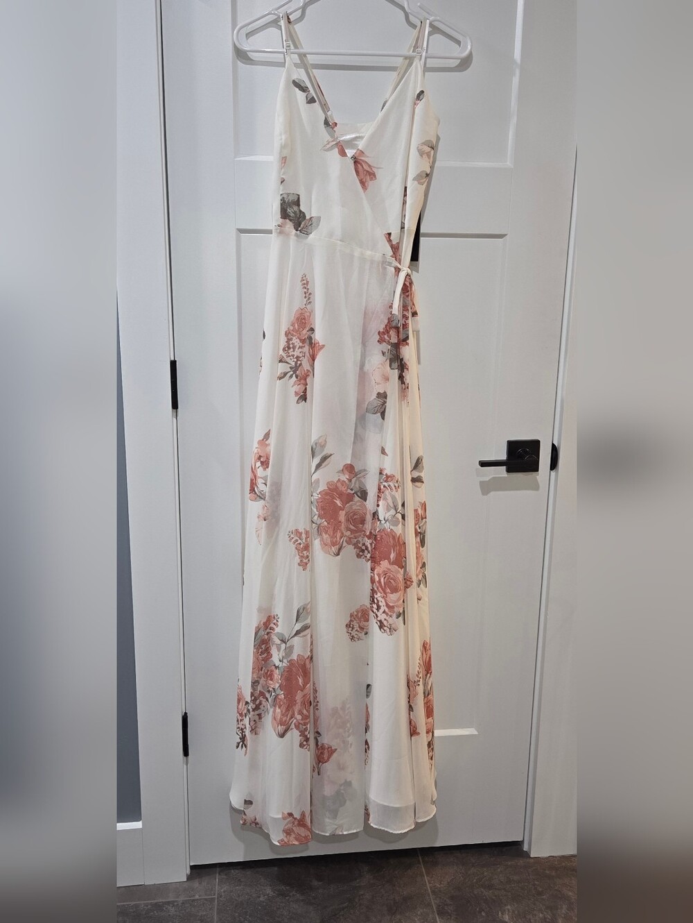 Lulu's Cream Maxi Dress with Rose Pink Floral Print